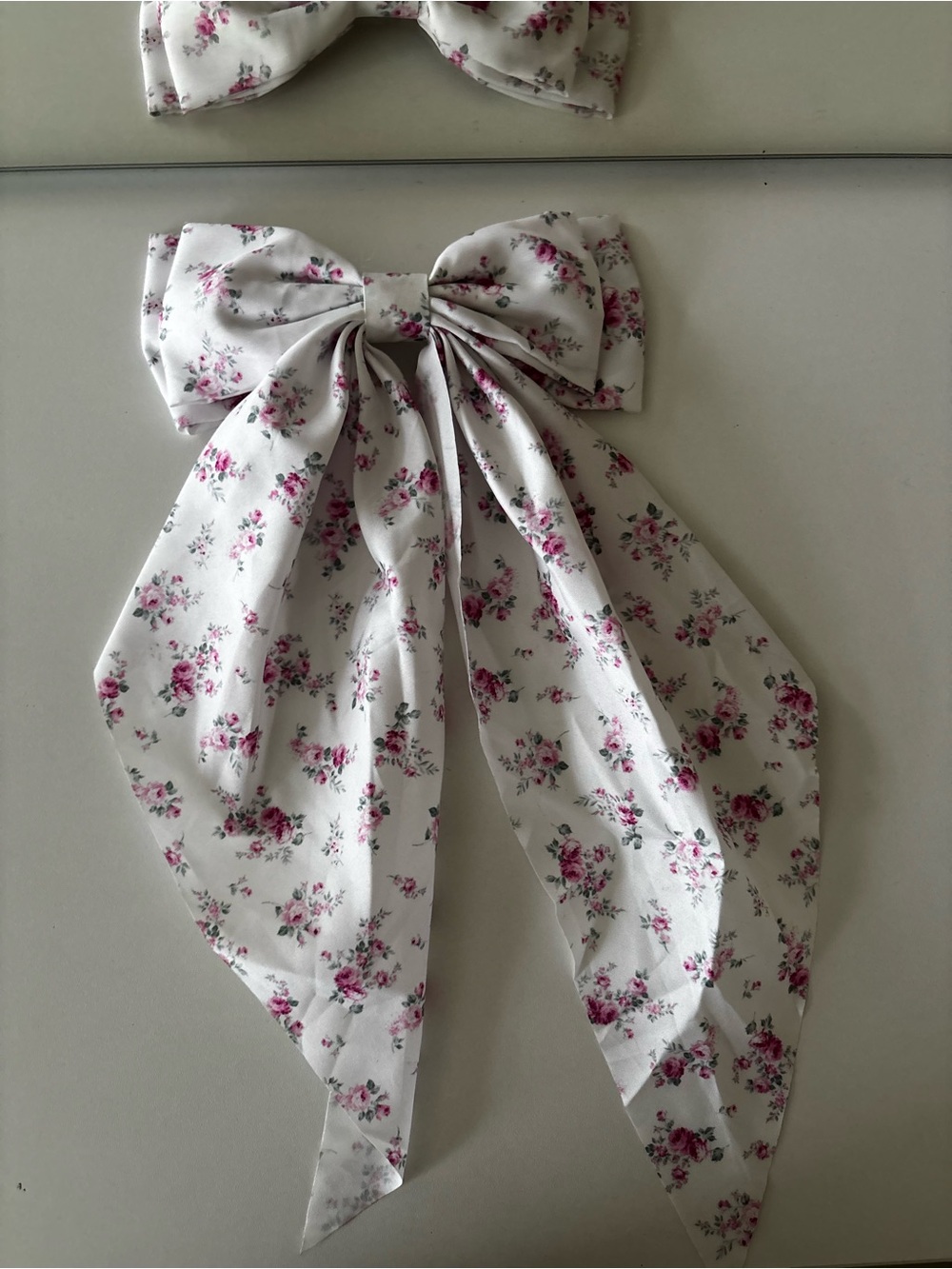 Urban Planet White Bow Hair Clip with Pink Floral Print